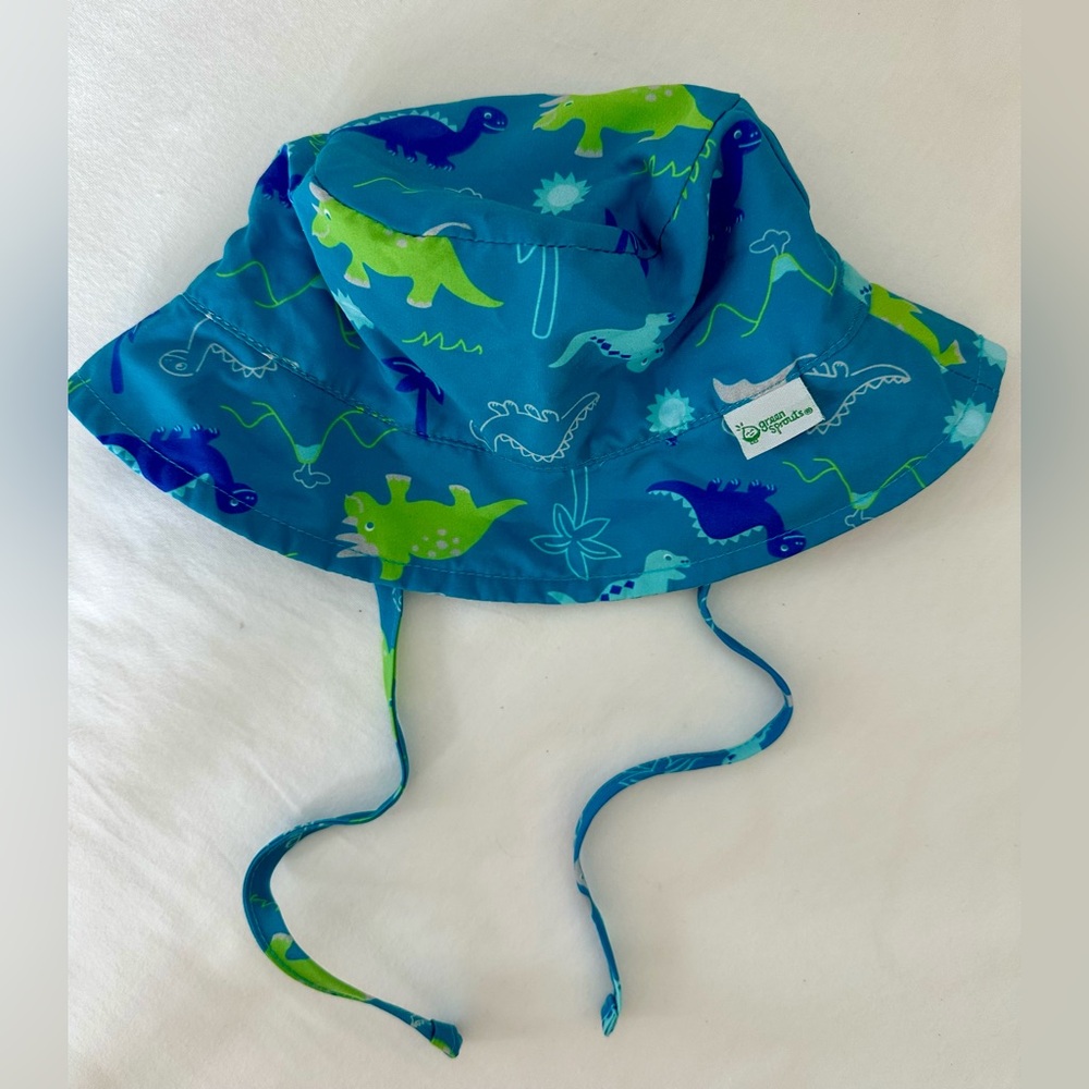 Green Sprouts Baby Bucket Sun Protection Hat Blue Dinosaurs 0-6 months